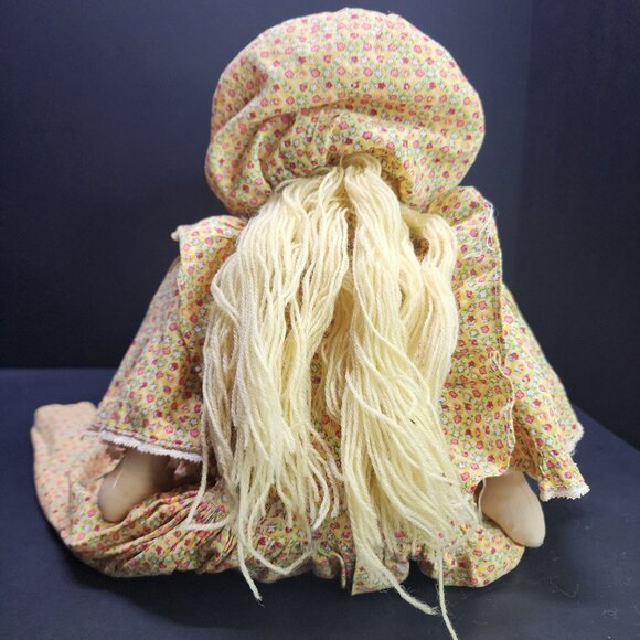 Vintage Handmade Cloth Rag Prairie Girl Doll 21'' with Floral Yellow Dress - Picture 5 of 8